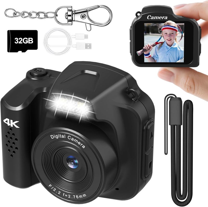 VETEK Mini Keychain Camera 4K 64MP Vintage Digital Camera,Pocket Retro Nostalgia Video Camera with LED Light and 32G Micro SD Card, Suitable for Teenagers, Adults, Kids, and Photography Beginners Black - Image 1